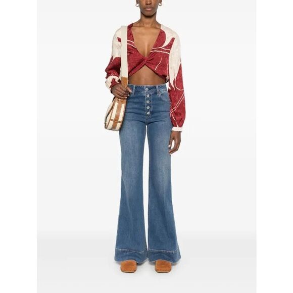 Alice + Olivia Denim - Alice & Olivia Missa Mid Rise Exposed Button Wide Leg Jeans Lola Blue Size 24 NW